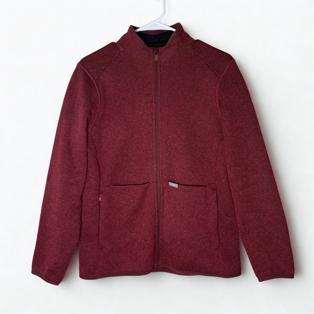 FIGS Women's On-Shift Knit Fleece Jacket Burgundy Deep Maroon Medium Outerwear